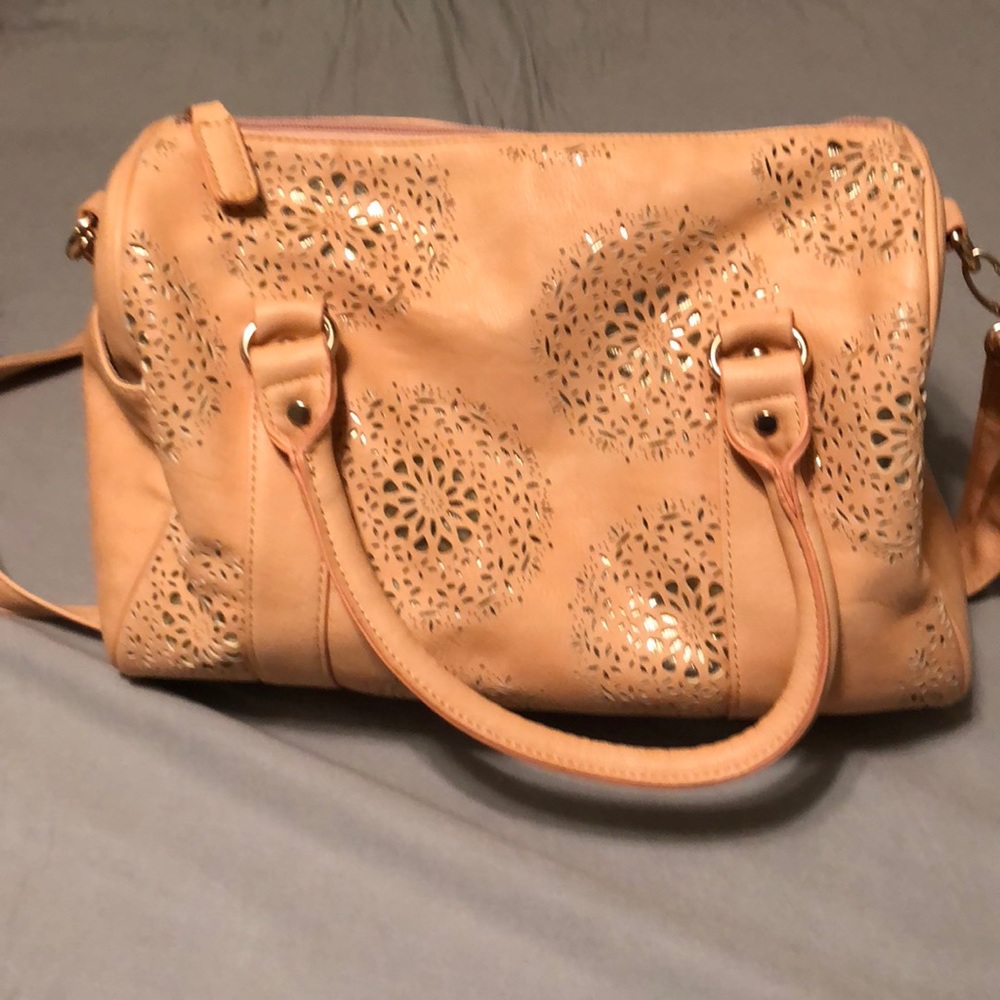 Peach and gold crossbody or hand bag purse